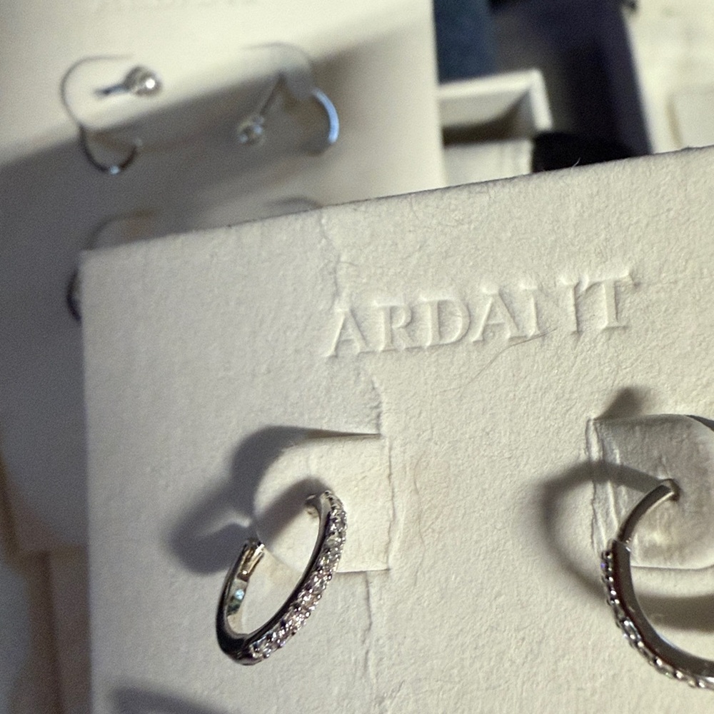 New Ardant Pavé Fire Moissanite Huggie Hoops Earring 18K Gold Vermeil & Silver - Picture 8 of 8